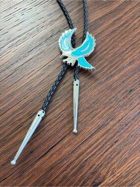 Western Eagle Bolo, Cowboy/Cowgirl Turquoise Color Silver Tone Tie, Unisex